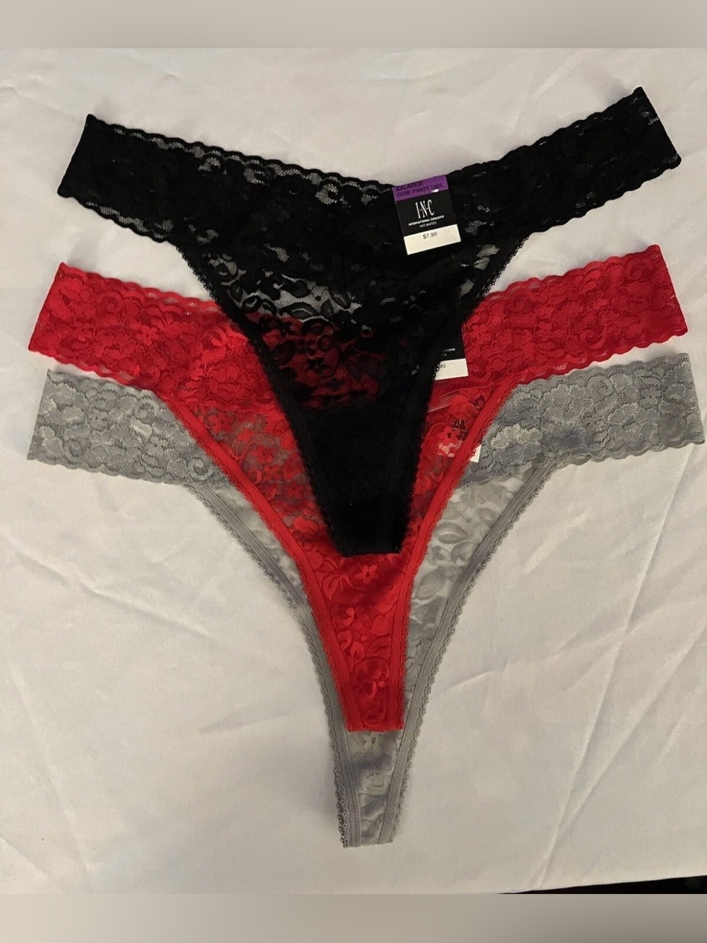INC  international concepts Plus Lace Thongs 3 Pair Multicolor Size XXL, $24 RBS
